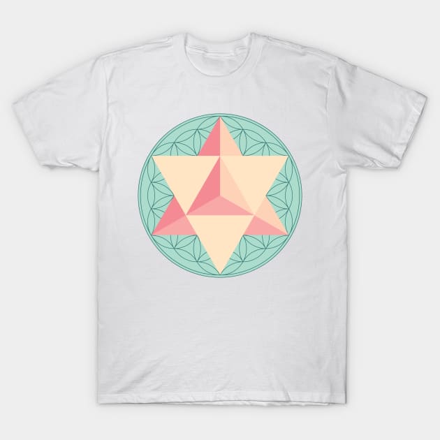 Merkaba with Flower of Life T-Shirt by GalacticMantra